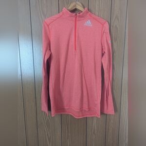 Adidas Climalite Quarter Zip Orange Long Sleeve Top Medium Thumb Hole Sleeve